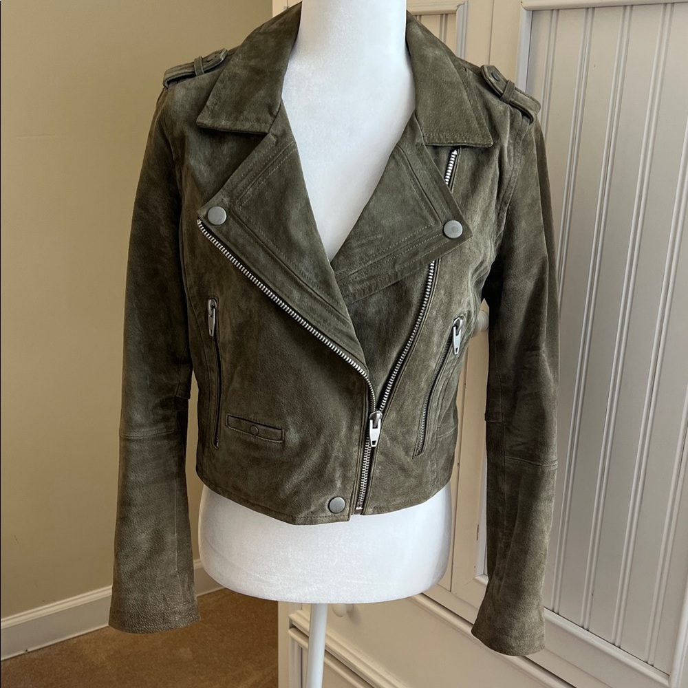 Women's Olive Leather Biker Jacket